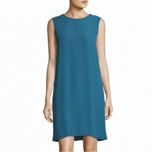 EILEEN FISHER NWT M Tencel Viscose Crepe Round Neck Sleeveless Dress in Nile